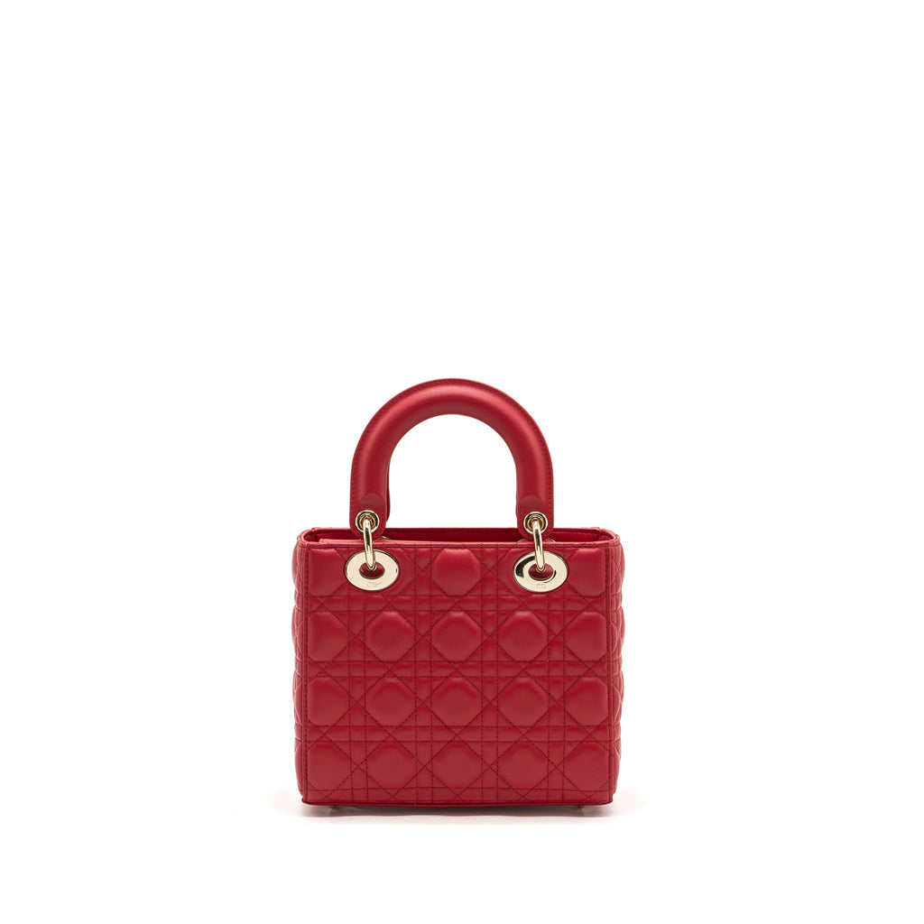 DIOR SMALL LADY DIOR LAMBSKIN RED LGHW
