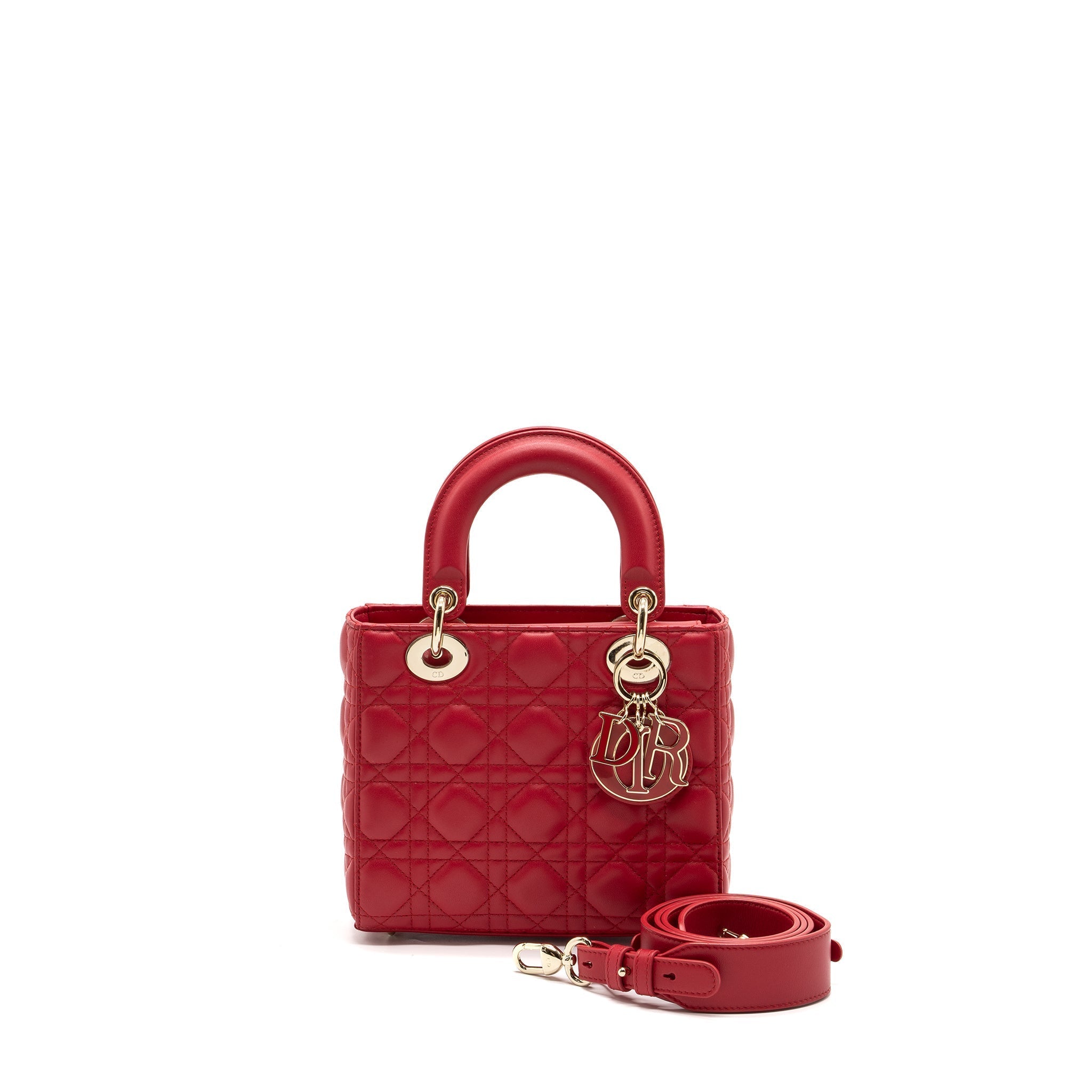 DIOR SMALL LADY DIOR LAMBSKIN RED LGHW