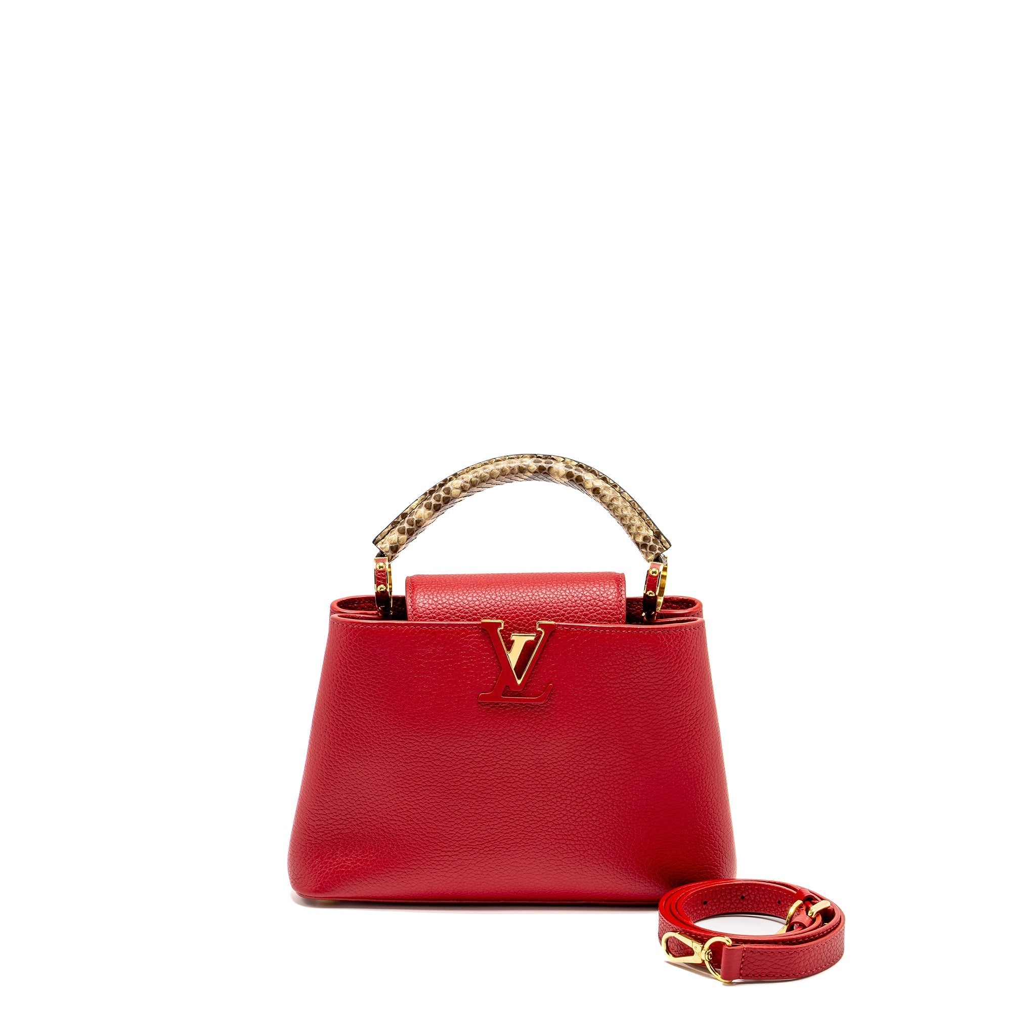 LOUIS VUITTON CAPUCINE BB WITH PYTHON HANDLE TAURILLON RED GHW