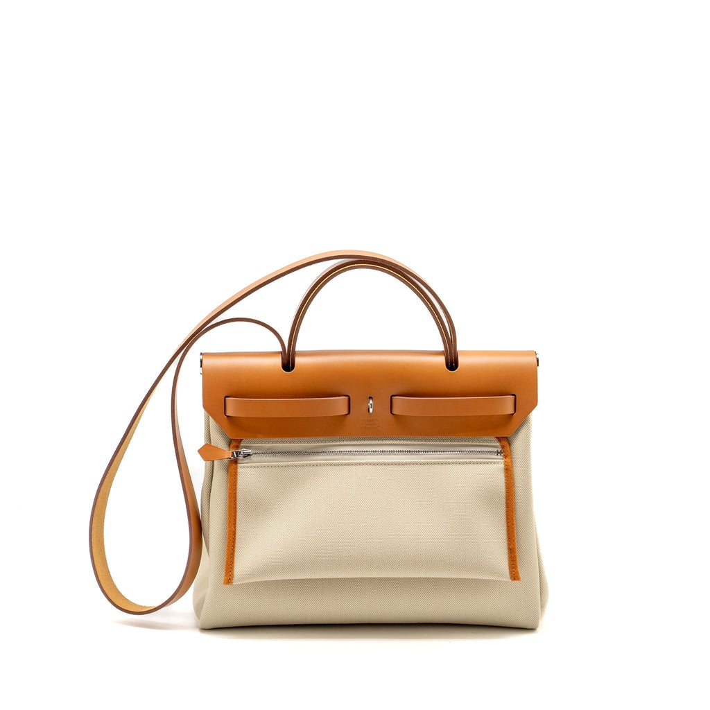 HERMES HERBAG 31 ZIP BAG TOILE MILITAIRE / VACHE HUNTER BETON/ NATURE SHW