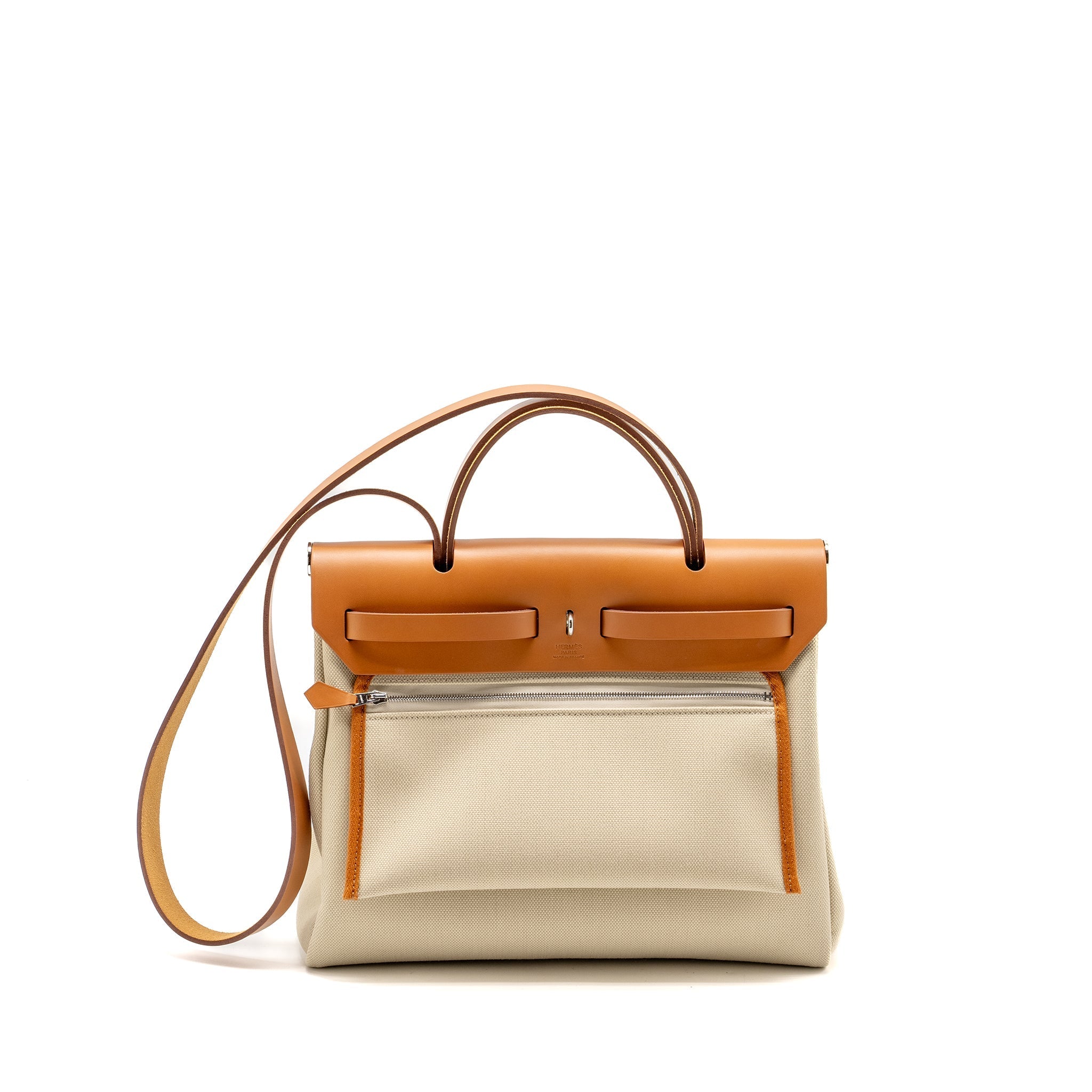 HERMES HERBAG 31 ZIP BAG TOILE MILITAIRE / VACHE HUNTER BETON/ NATURE SHW