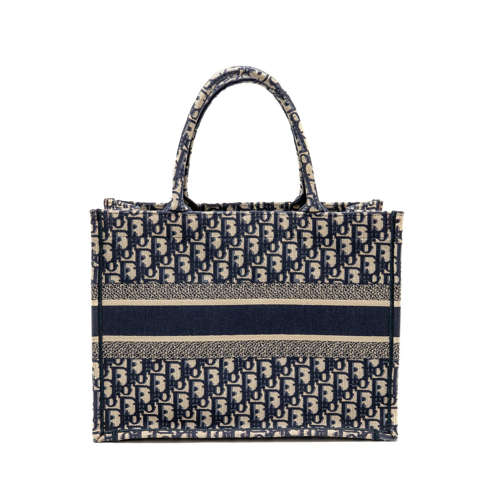 DIOR MEDIUM BOOK TOTE OBLIQUE EMBROIDERY ECRU/BLUE