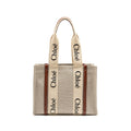 CHLOE WOODY TOTE BAG CANVAS IVORY / BROWN