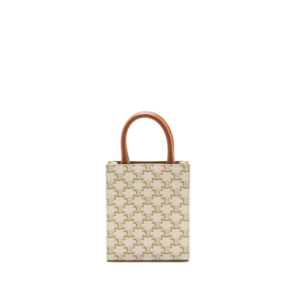 CELINE MINI VERTICAL CABAS TRIOMPHE CANVAS/CALFSKIN WHITE GHW