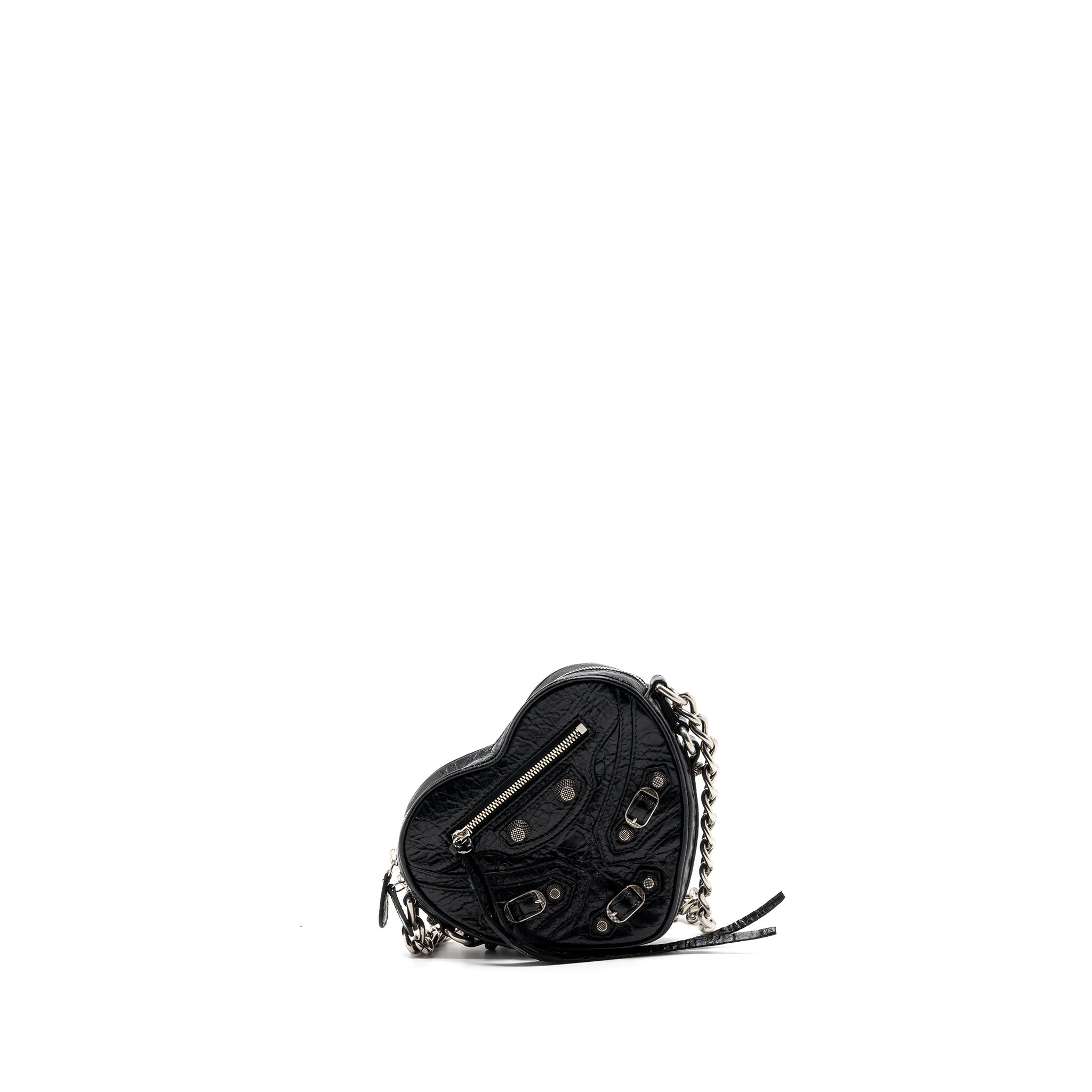 BALENCIAGA LE GAGOLE HEART MINI BAG ARENA LAMBSKIN BLACK RUTHENIUM HARDWARE