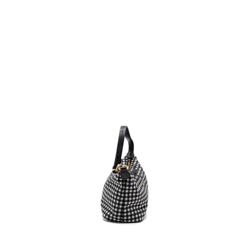MIU MIU SPIRIT PRINTED FAILLE MINI-BAG NYLON BLACK / WHITE GHW