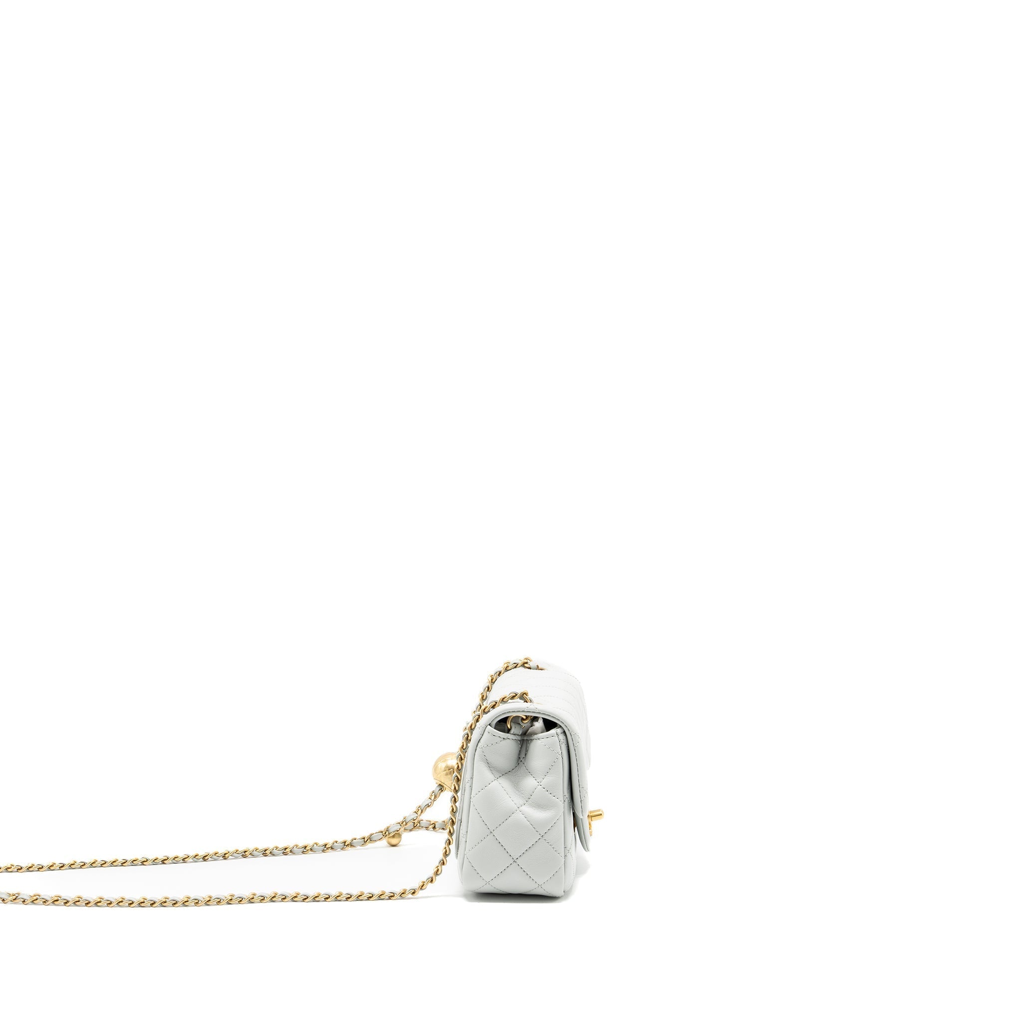 CHANEL 23C PEARL CRUSH MINI SQUARE FLAP BAG LAMBSKIN LIGHT GREY GHW (MICROCHIP)