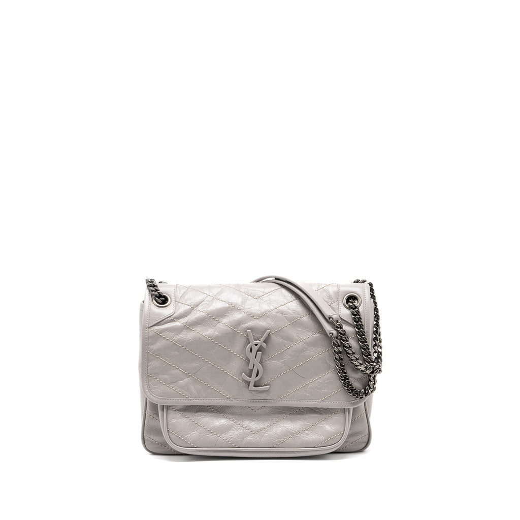 SAINT LAURENT MEDIUM NIKI BAG CALFSKIN GREY RUTHENIUM HARDWARE