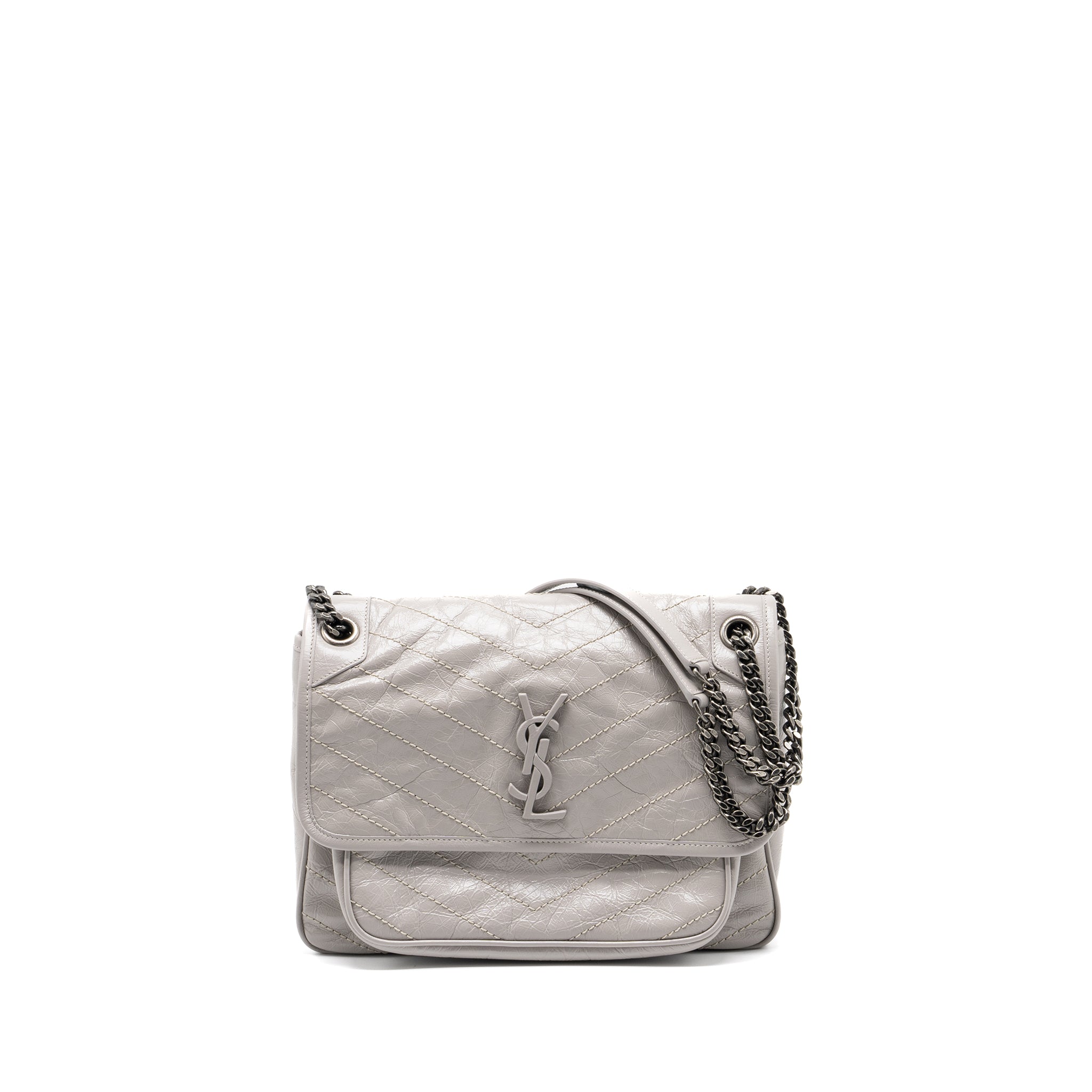 SAINT LAURENT MEDIUM NIKI BAG CALFSKIN GREY RUTHENIUM HARDWARE