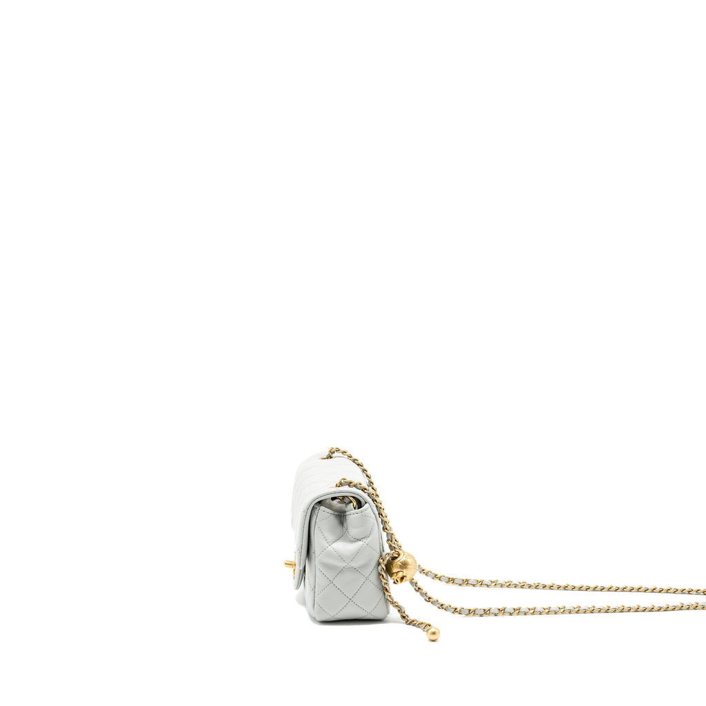 CHANEL 23C PEARL CRUSH MINI SQUARE FLAP BAG LAMBSKIN LIGHT GREY GHW (MICROCHIP)