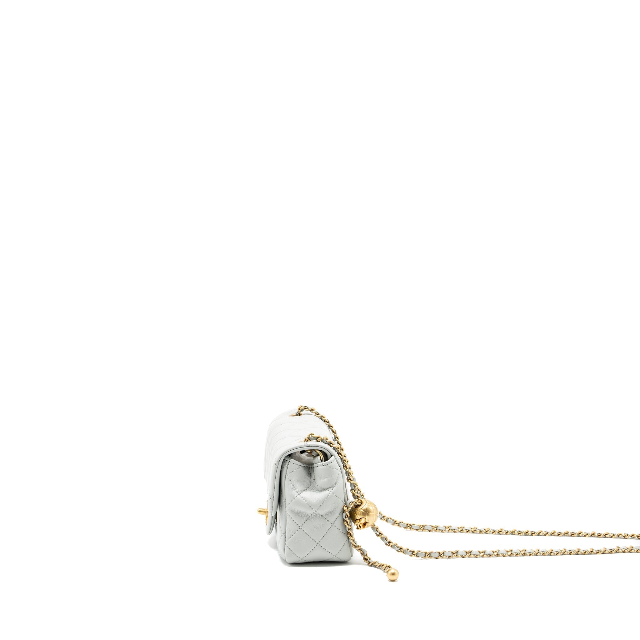 CHANEL 23C PEARL CRUSH MINI SQUARE FLAP BAG LAMBSKIN LIGHT GREY GHW (MICROCHIP)