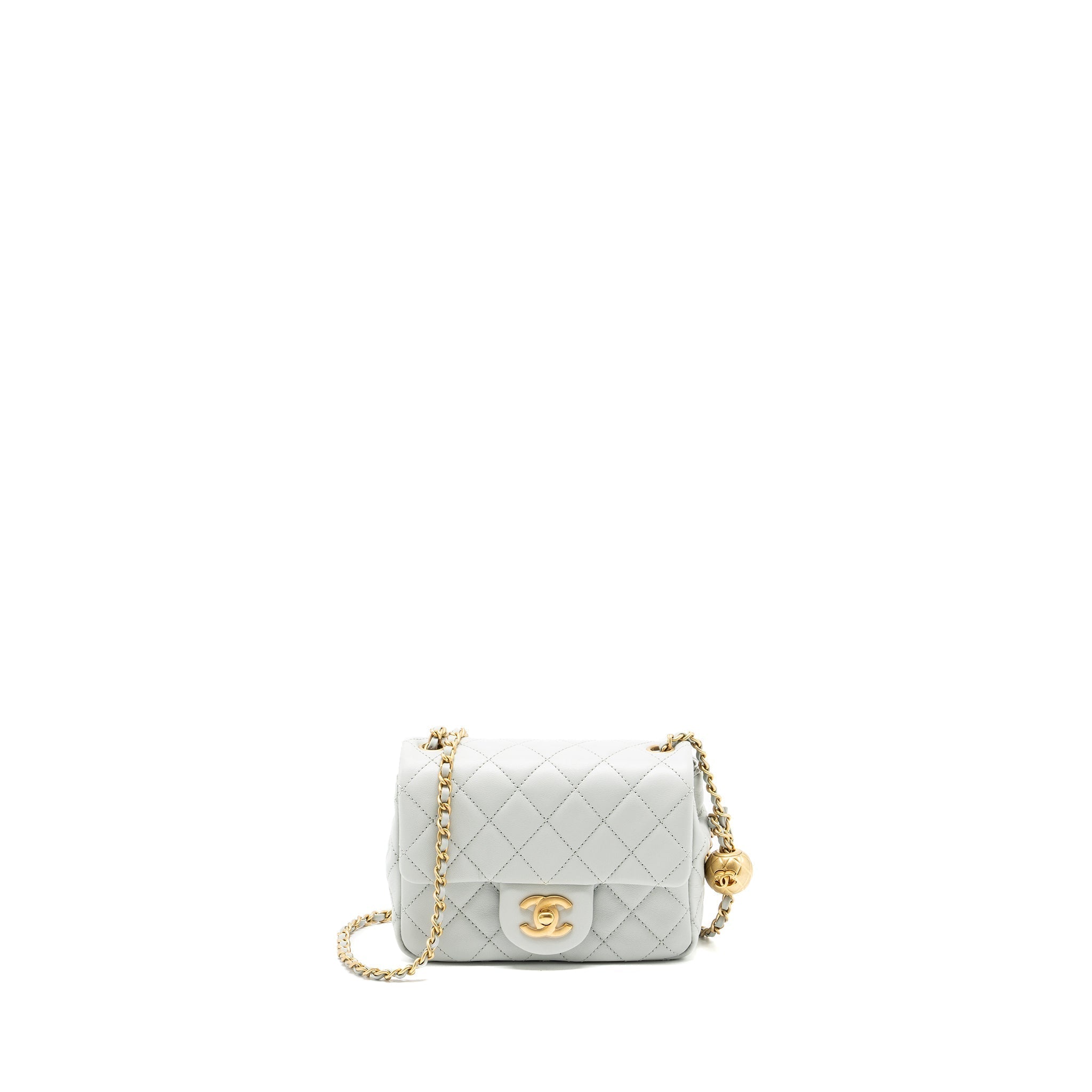 CHANEL 23C PEARL CRUSH MINI SQUARE FLAP BAG LAMBSKIN LIGHT GREY GHW (MICROCHIP)