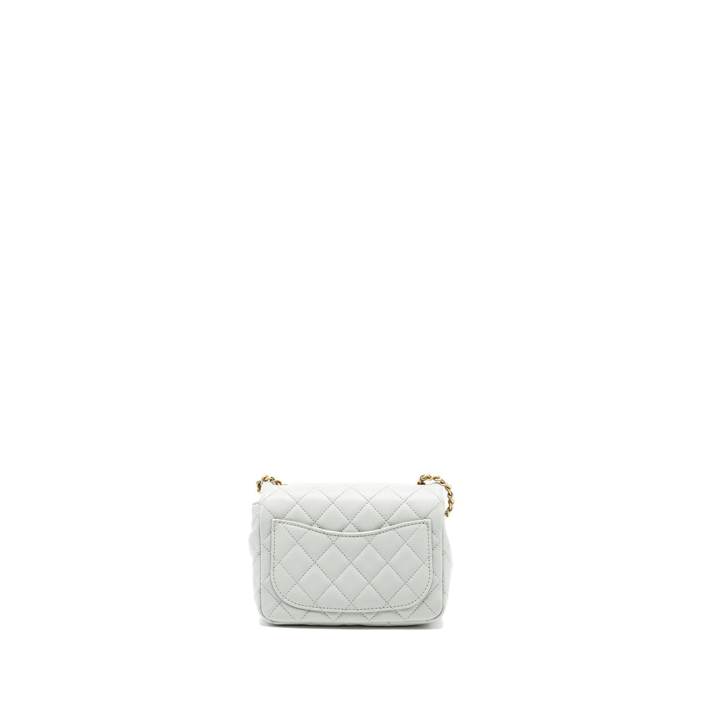 CHANEL 23C PEARL CRUSH MINI SQUARE FLAP BAG LAMBSKIN LIGHT GREY GHW (MICROCHIP)