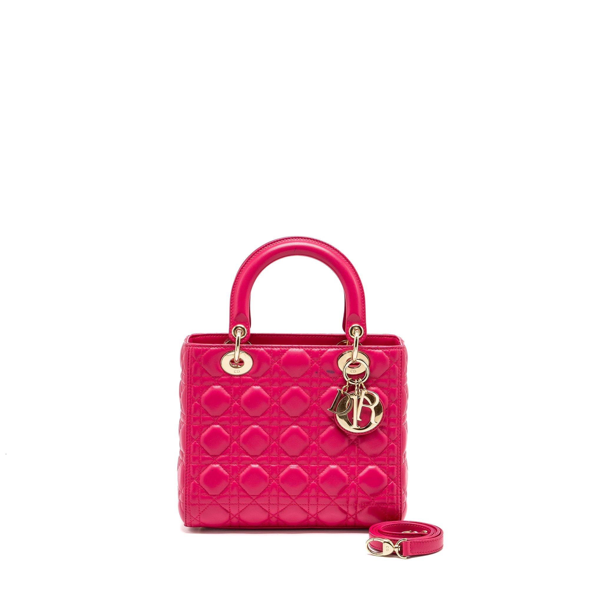 DIOR MEDIUM LADY DIOR LAMBSKIN PINK LGHW