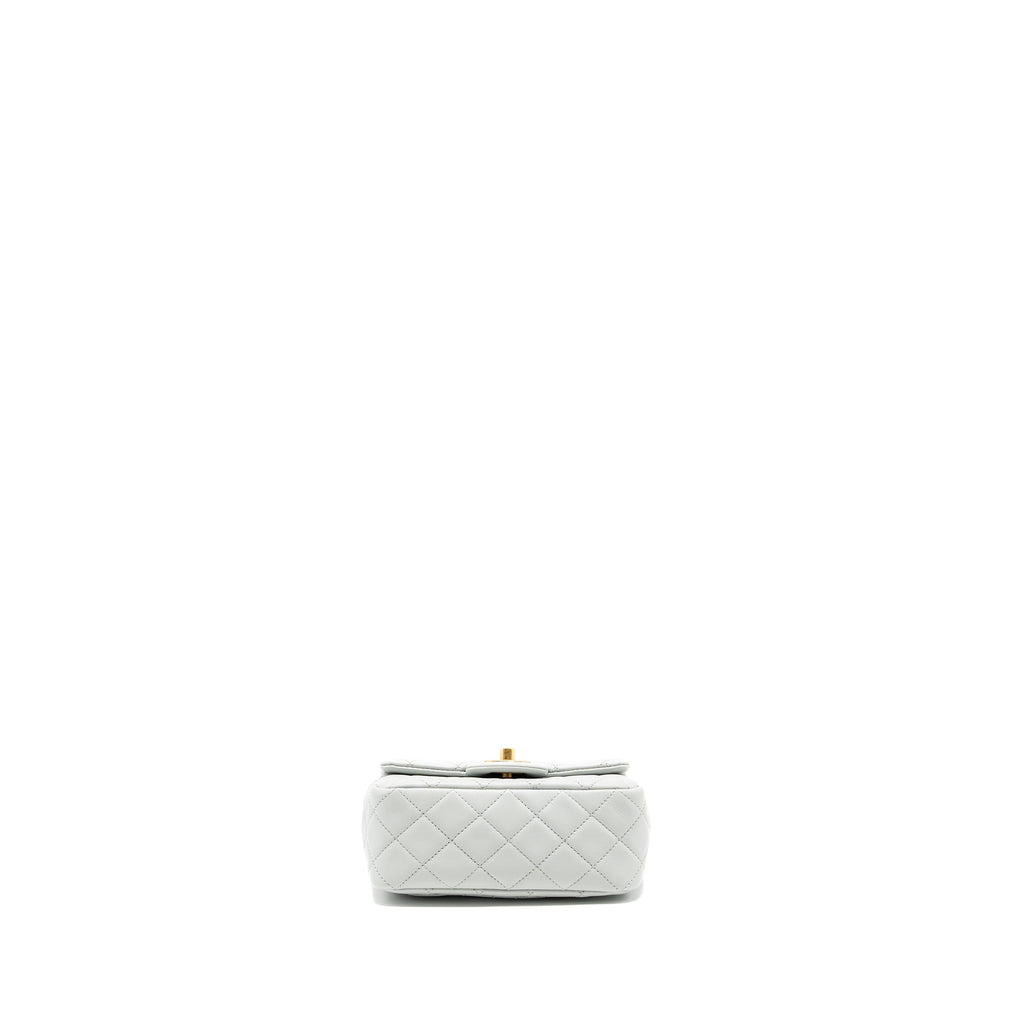 CHANEL 23C PEARL CRUSH MINI SQUARE FLAP BAG LAMBSKIN LIGHT GREY GHW (MICROCHIP)