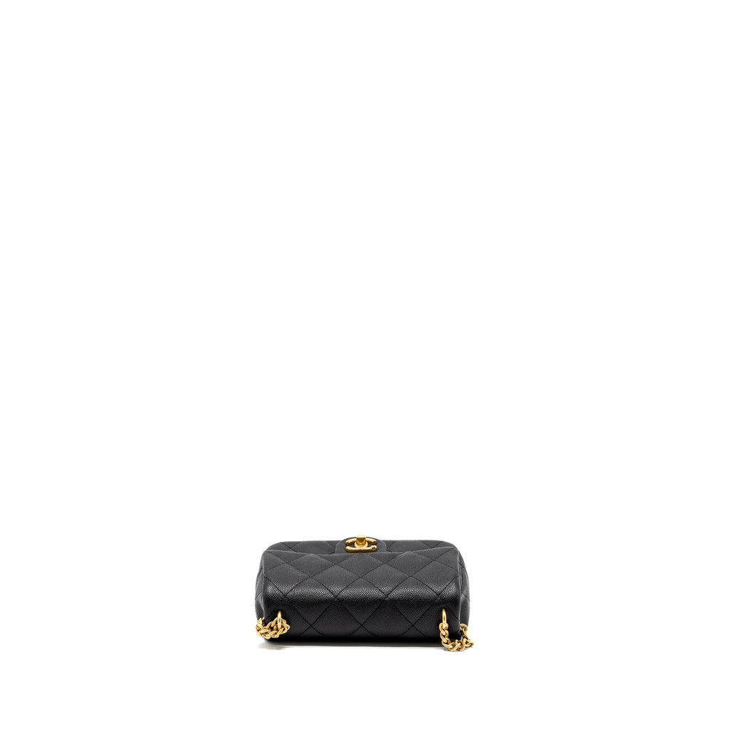 CHANEL 24P COCO LOVE SMALL FLAP BAG ADJUSTABLE CHAIN CAVIAR BLACK BRUSH GHW (MICROCHIP)