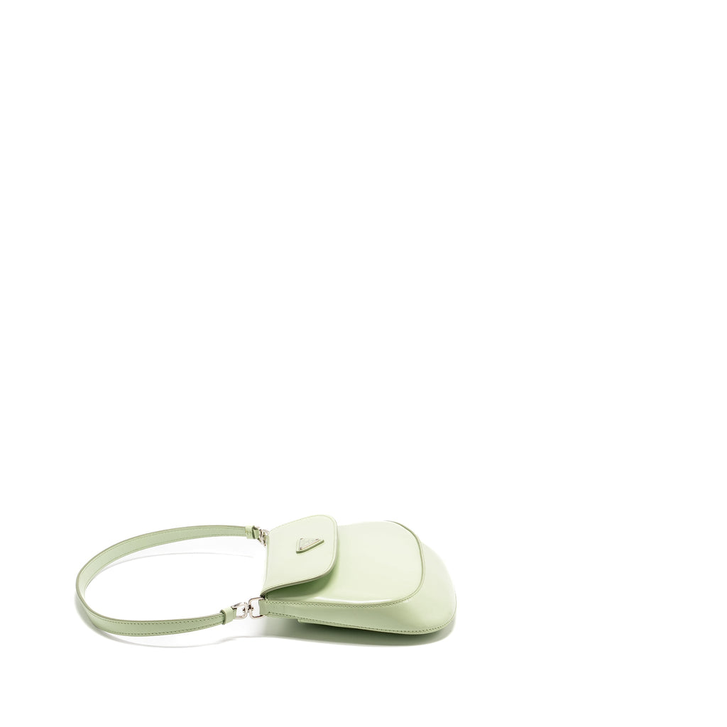 PRADA SMALL CLEO SHOULDER BAG BRUSHED LEATHER LIGHT GREEN SHW