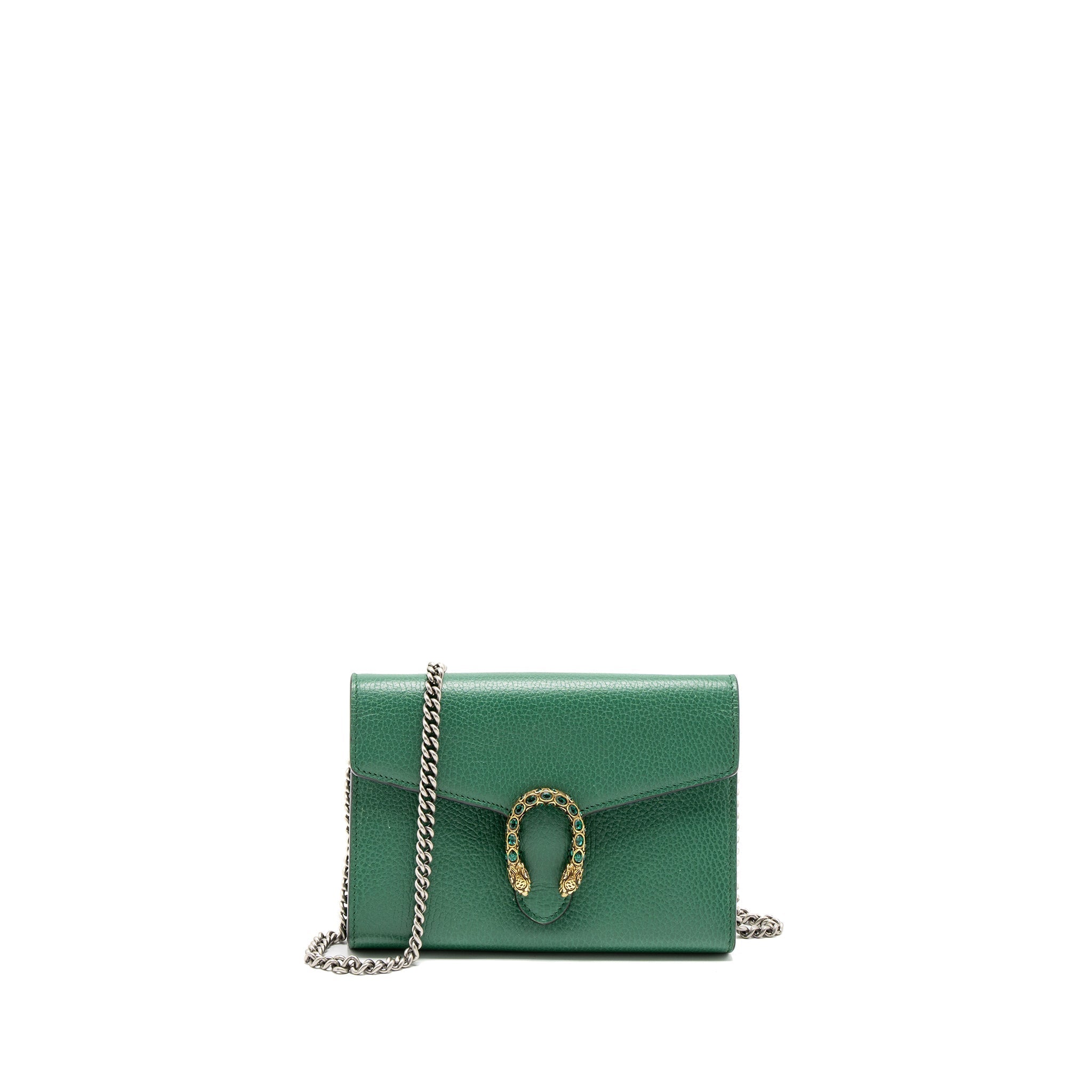 GUCCI DIONYSUS WALLET ON CHAIN CALFSKIN GREEN MULTICOLOUR HARDWARE
