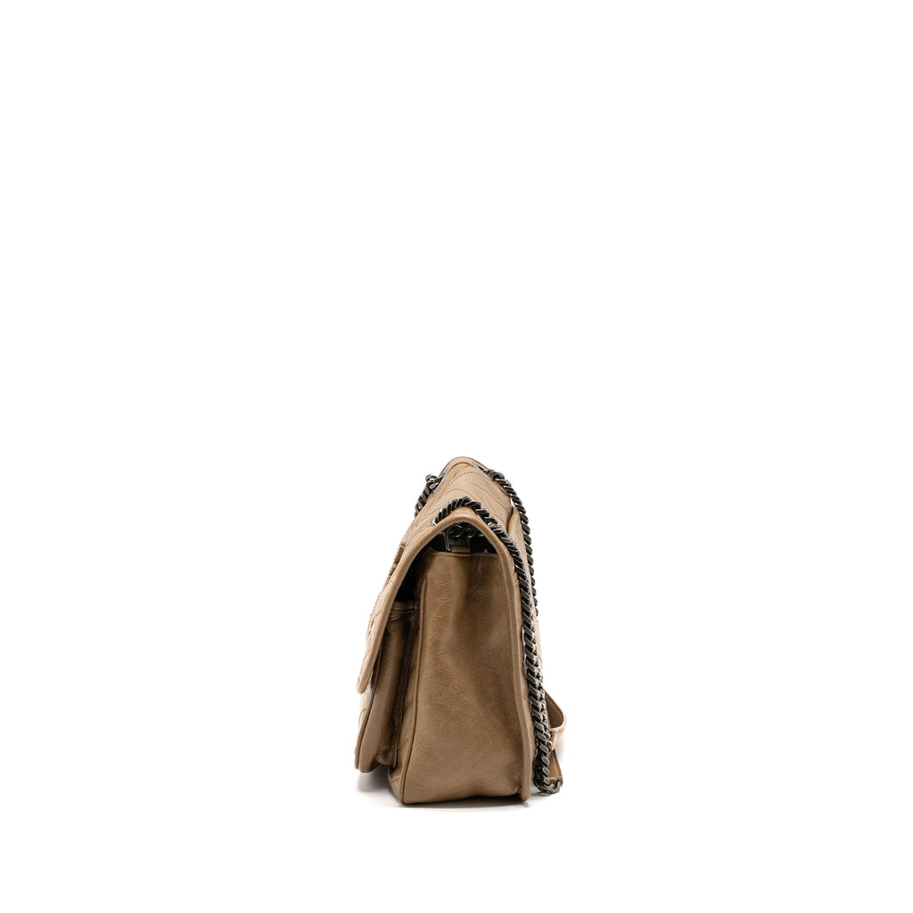 SAINT LAURENT MEDIUM NIKI BAG CRINKLED CALFSKIN DARK BEIGE RUTHENIUM HARDWARE