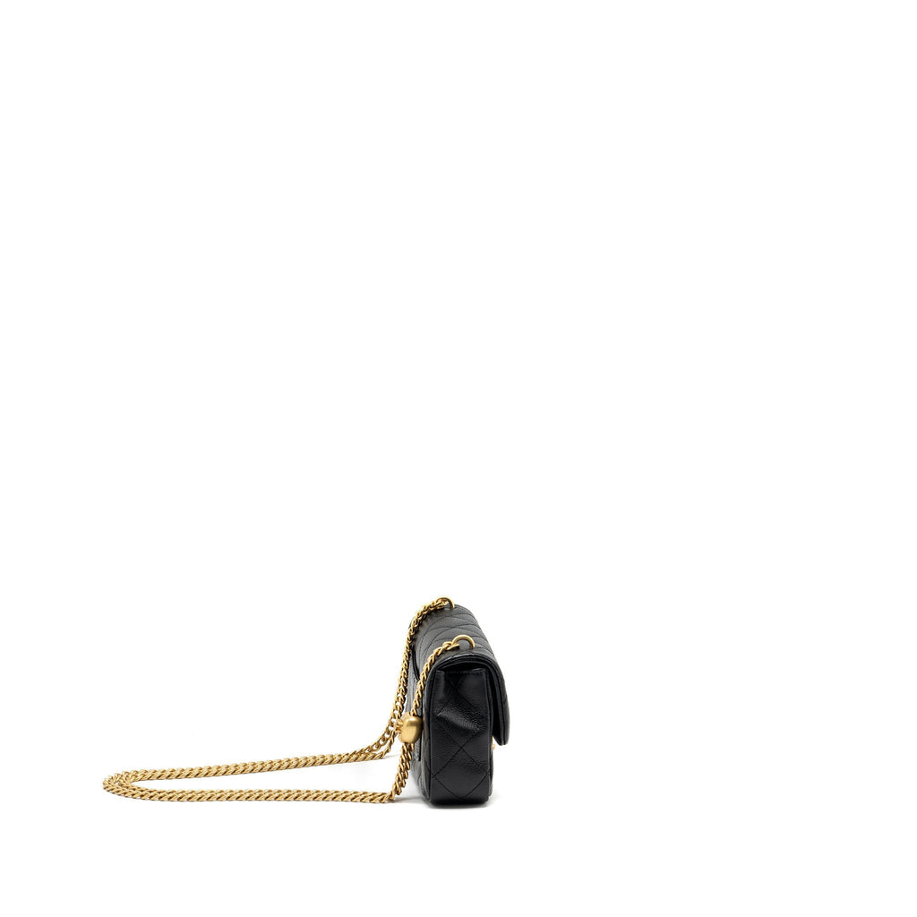 CHANEL 24P COCO LOVE MINI FLAP BAG ADJUSTABLE CHAIN CAVIAR BLACK GHW(MICROCHIP)