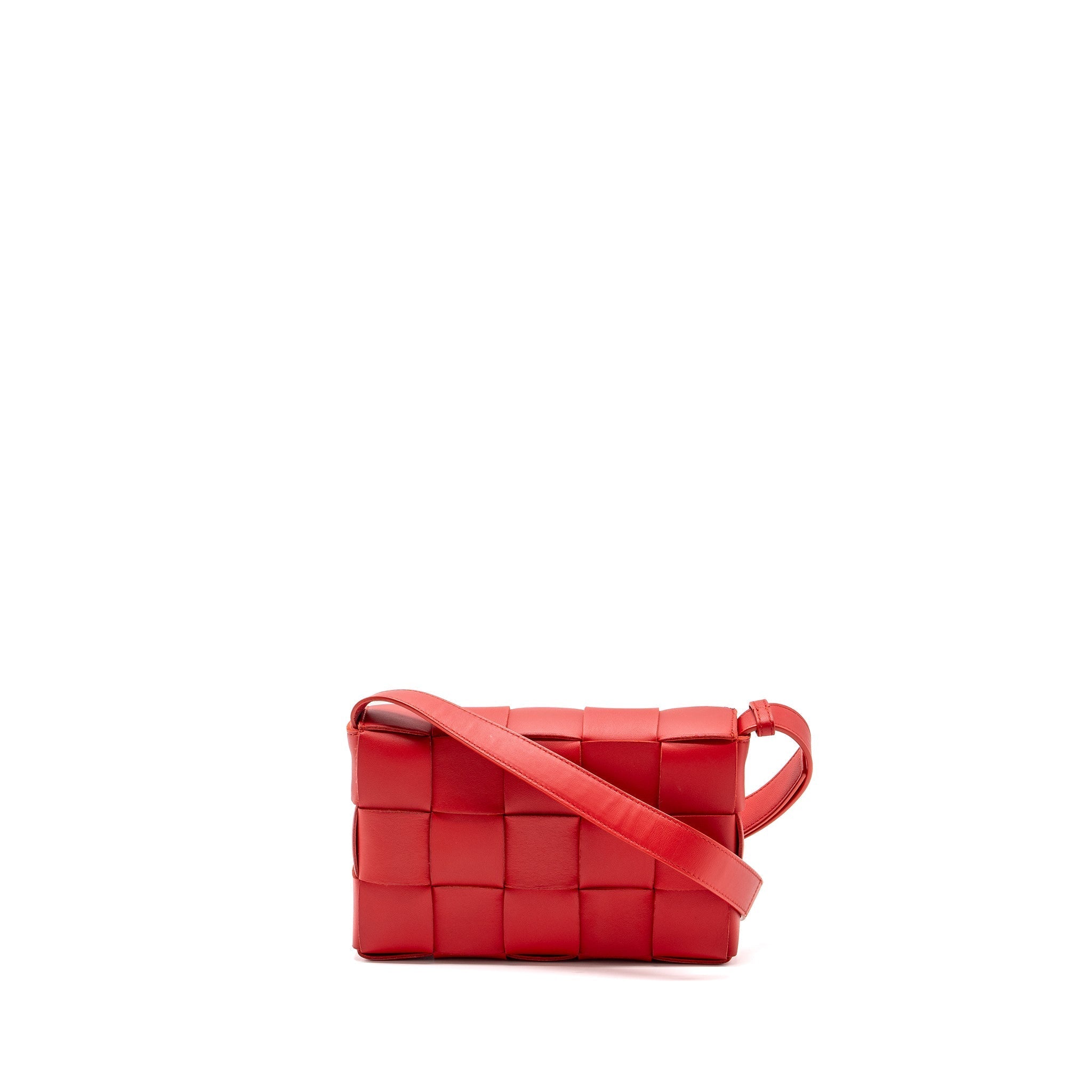 BOTTEGA VENETA CASSETTE BAG LAMBSKIN RED GHW