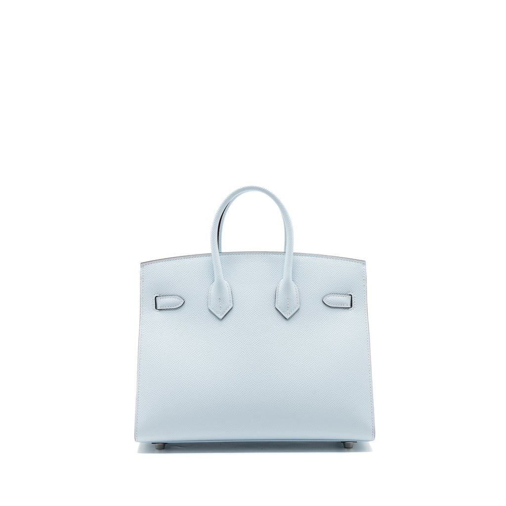 Hermes Birkin 25 Epsom Blue Brume SHW With An Extra Hermes Twilly