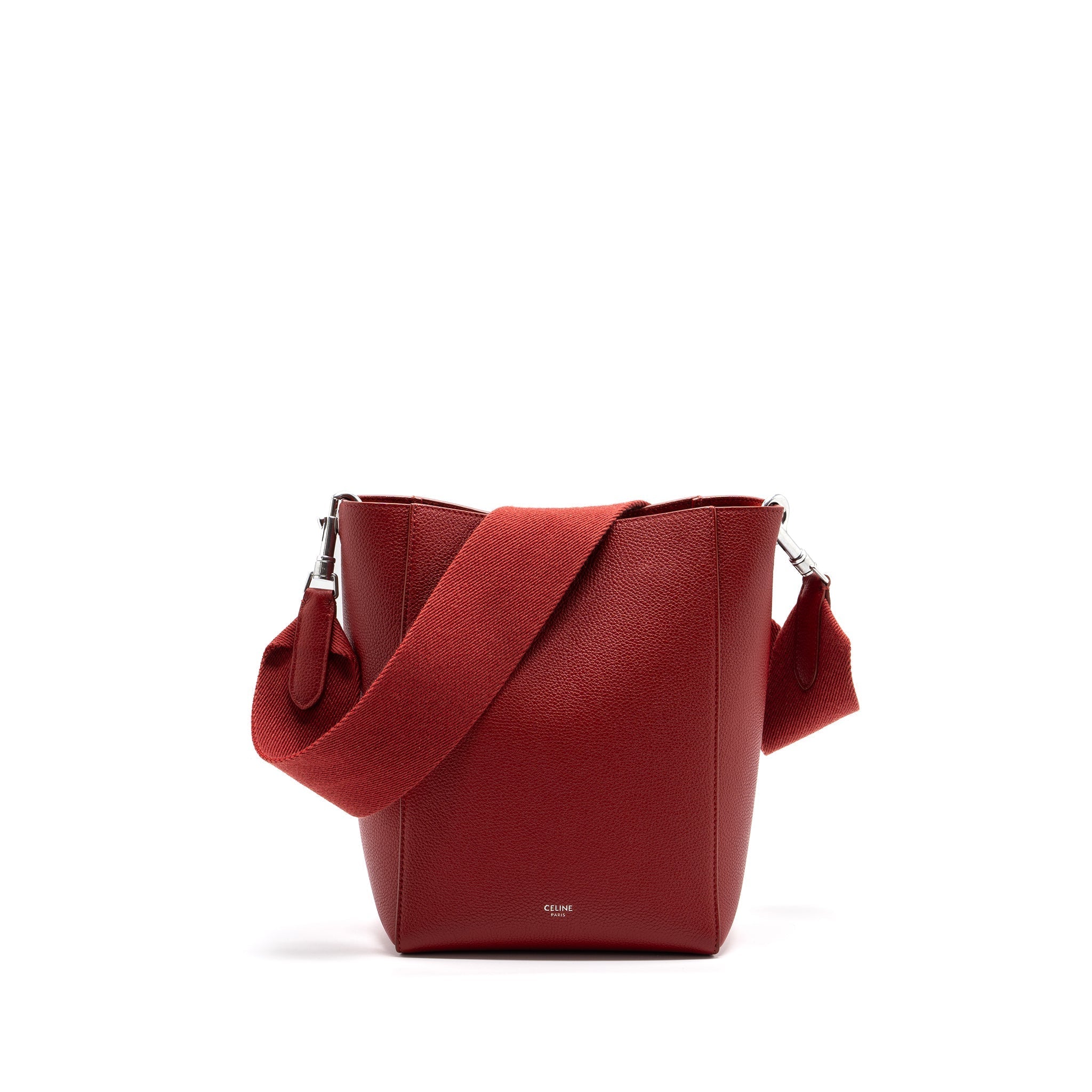 CELINE SANGLE SMALL BUCKET BAG GRAINED CALFSKIN RED SHW
