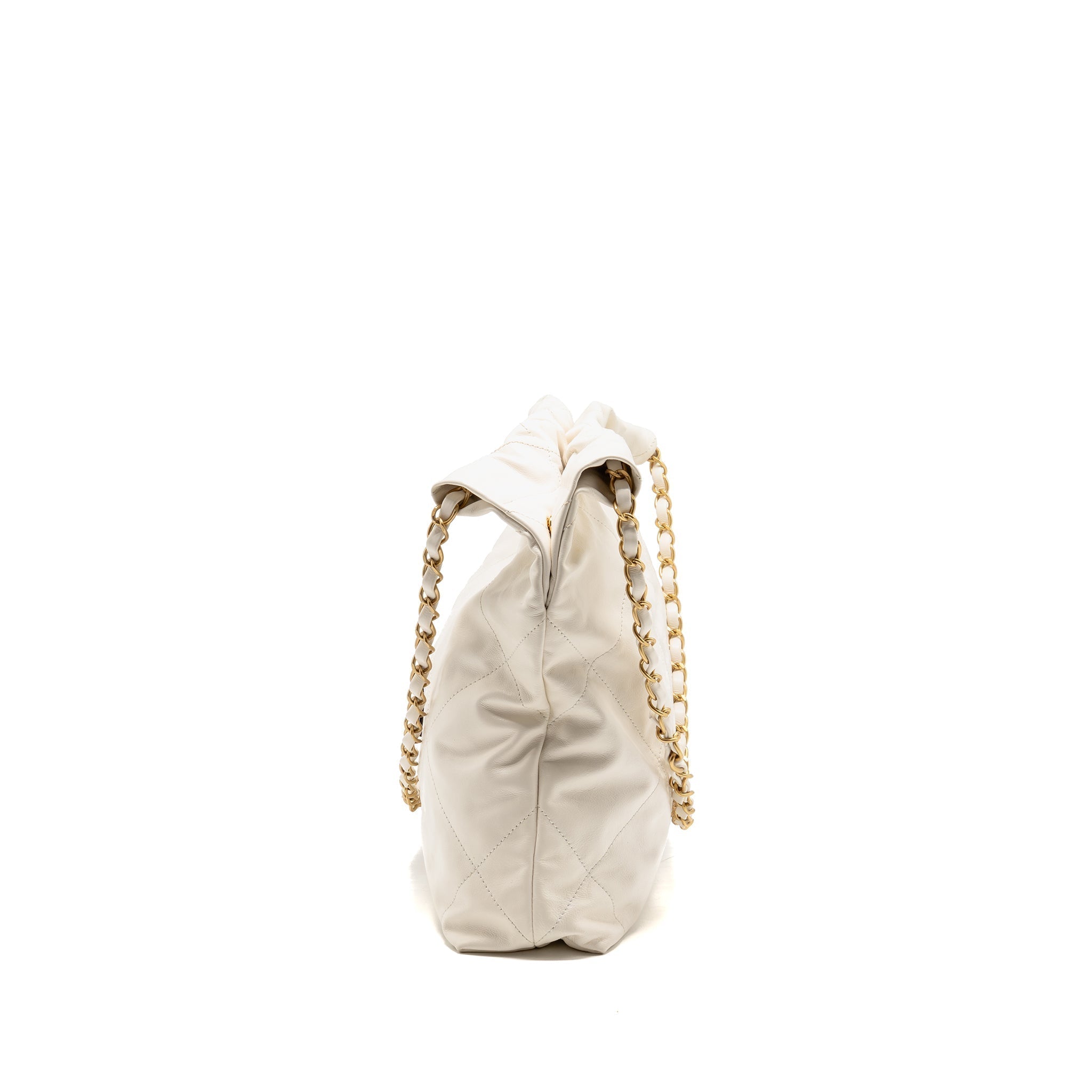 CHANEL SMALL 22 BAG WITH BLACK LETTER LOGO CALFSKIN WHITE GHW (MICROCHIP)