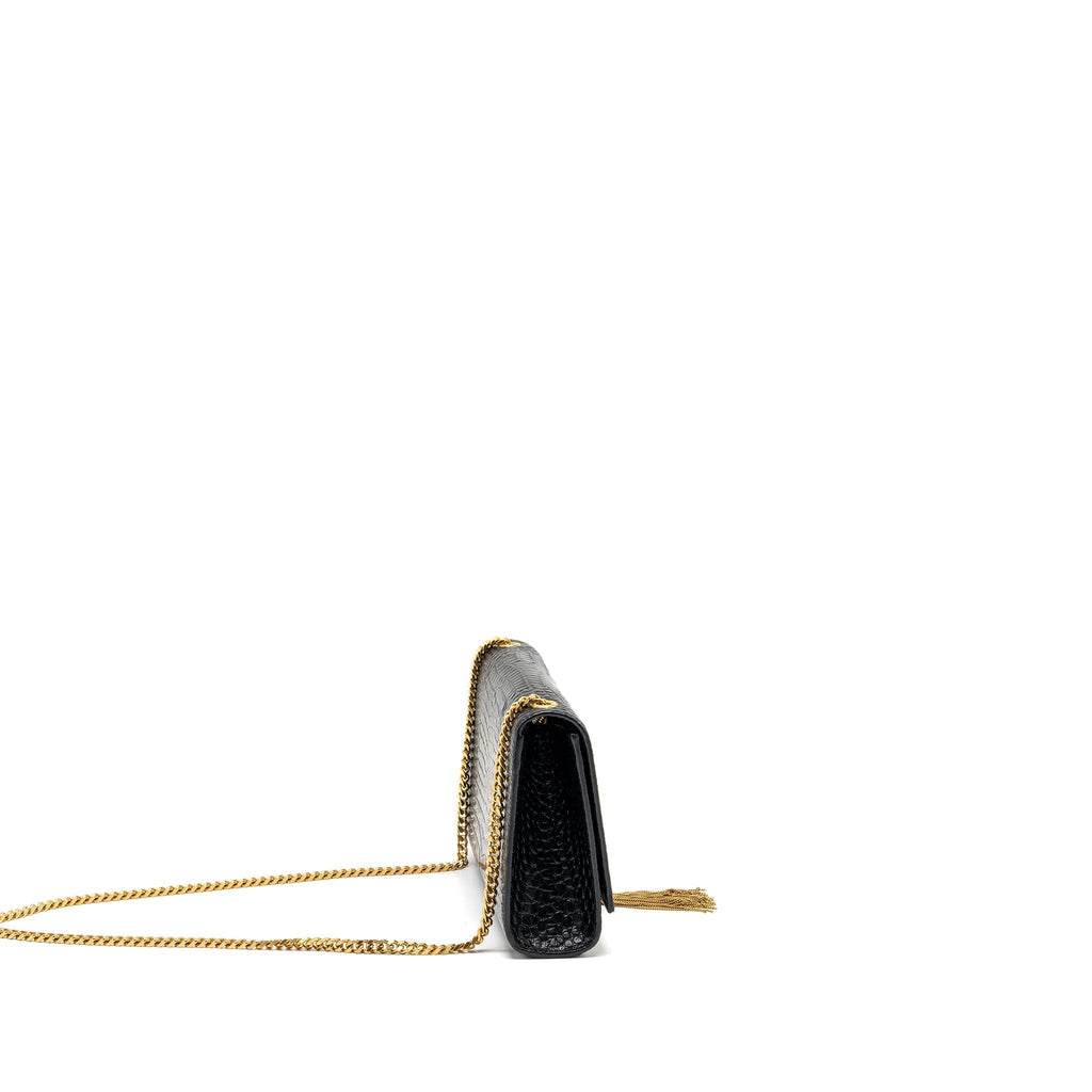 SAINT LAURENT KATE BAG TASSEL CROC-EMBOSSED BLACK GHW