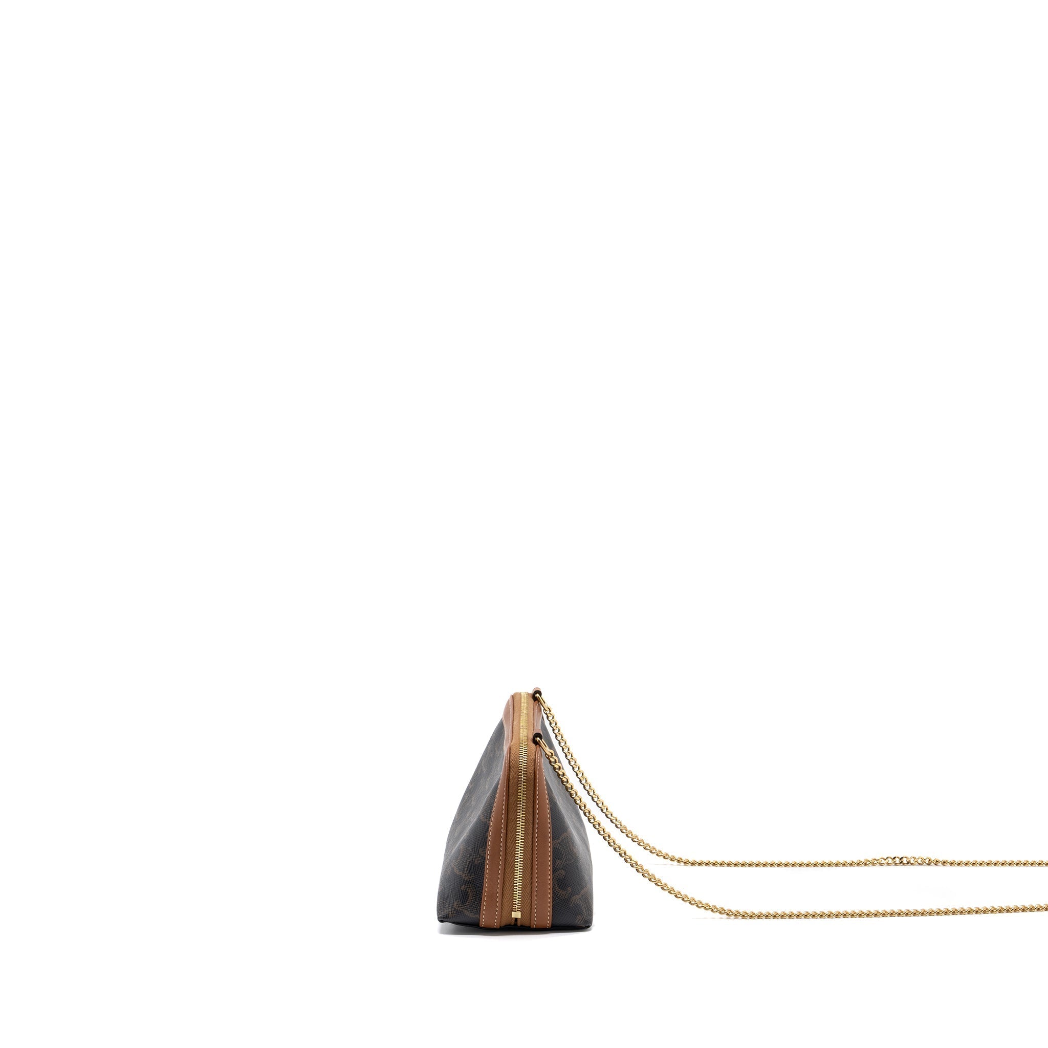 CELINE CLUTCH WITH CHAIN TRIOMPHE CANVAS/LAMBSKIN TAN GHW