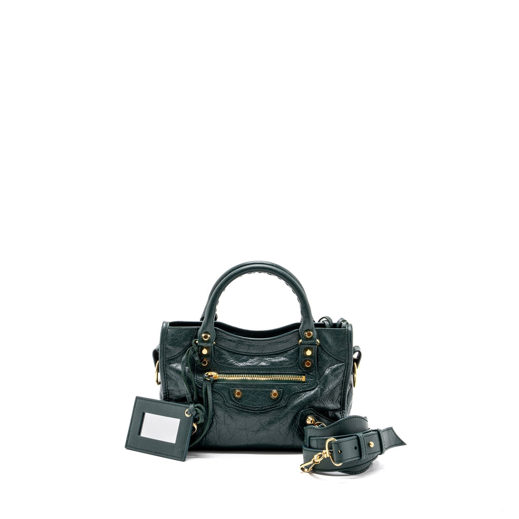 BALENCIAGA MINI CITY BAG DARK GREEN GHW