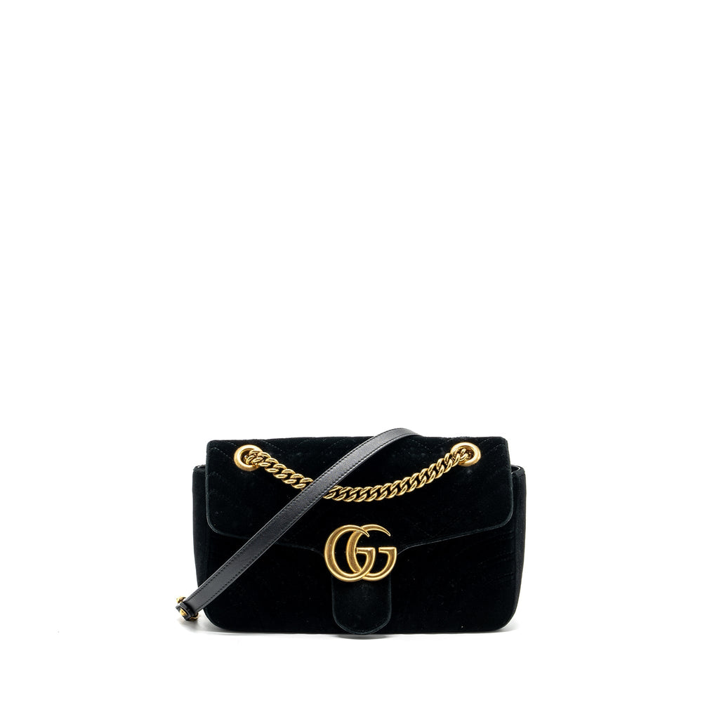 GUCCI SMALL GG MARMONT BAG VELVET BLACK GHW
