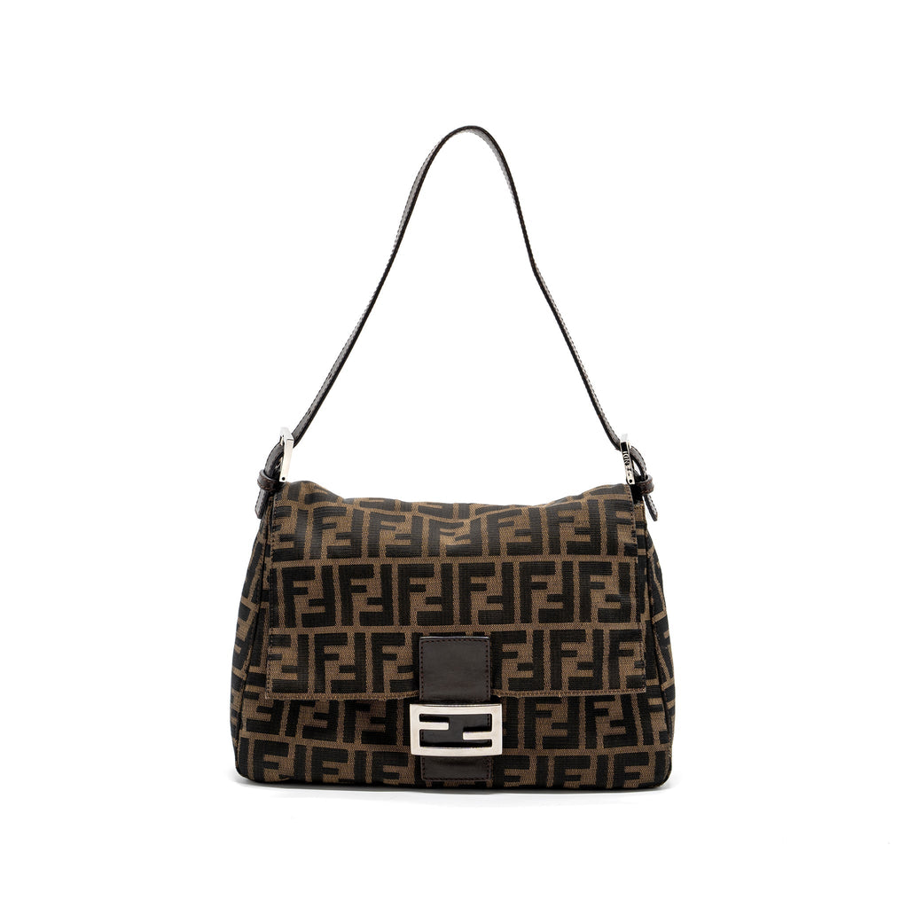 FENDI VINTAGE SHOULDER BAG FF JACQUARD CANVAS BROWN SHW