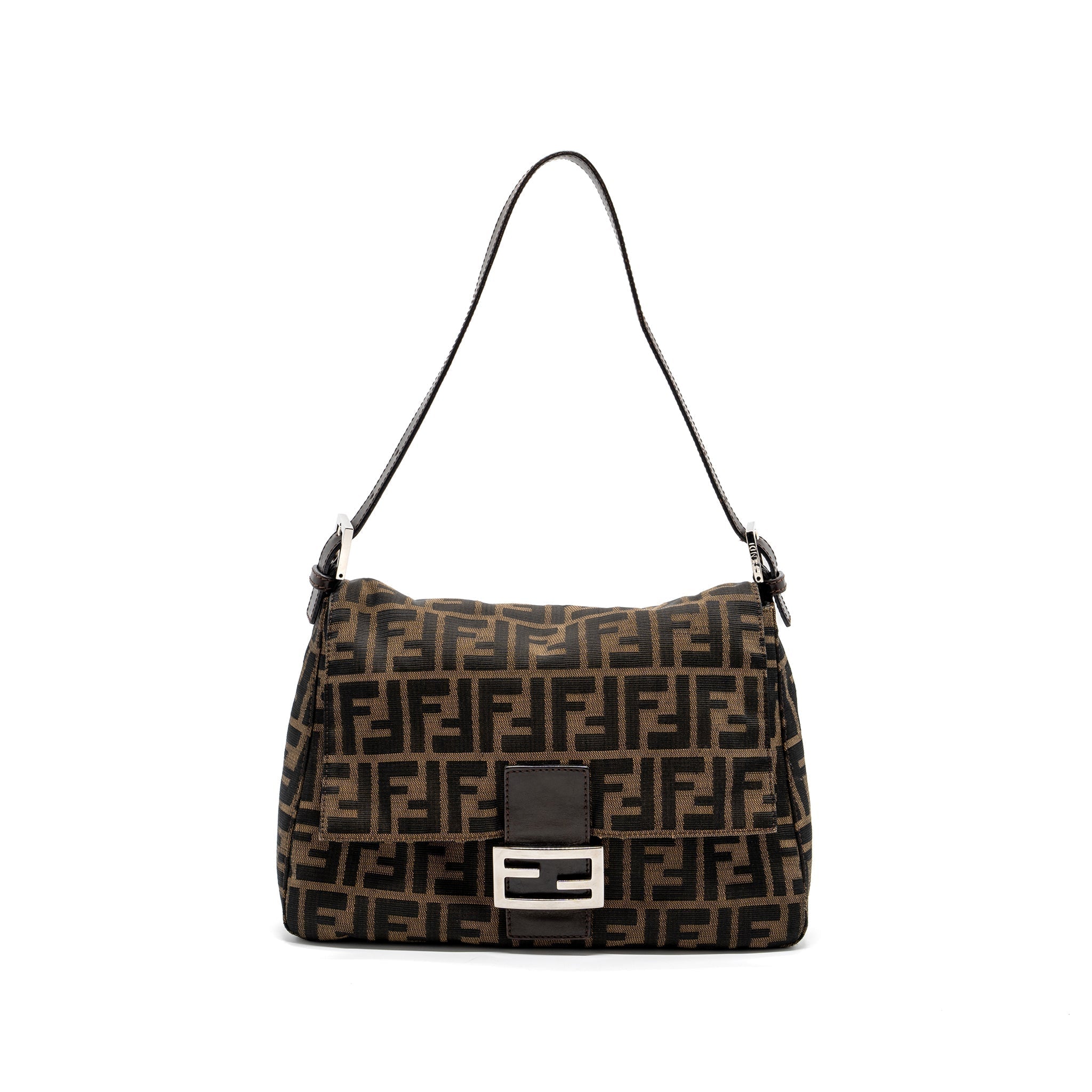 FENDI VINTAGE SHOULDER BAG FF JACQUARD CANVAS BROWN SHW