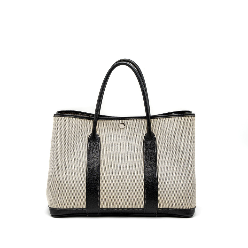 Hermes Garden Party 36 Canvas/Leather Black/White SHW