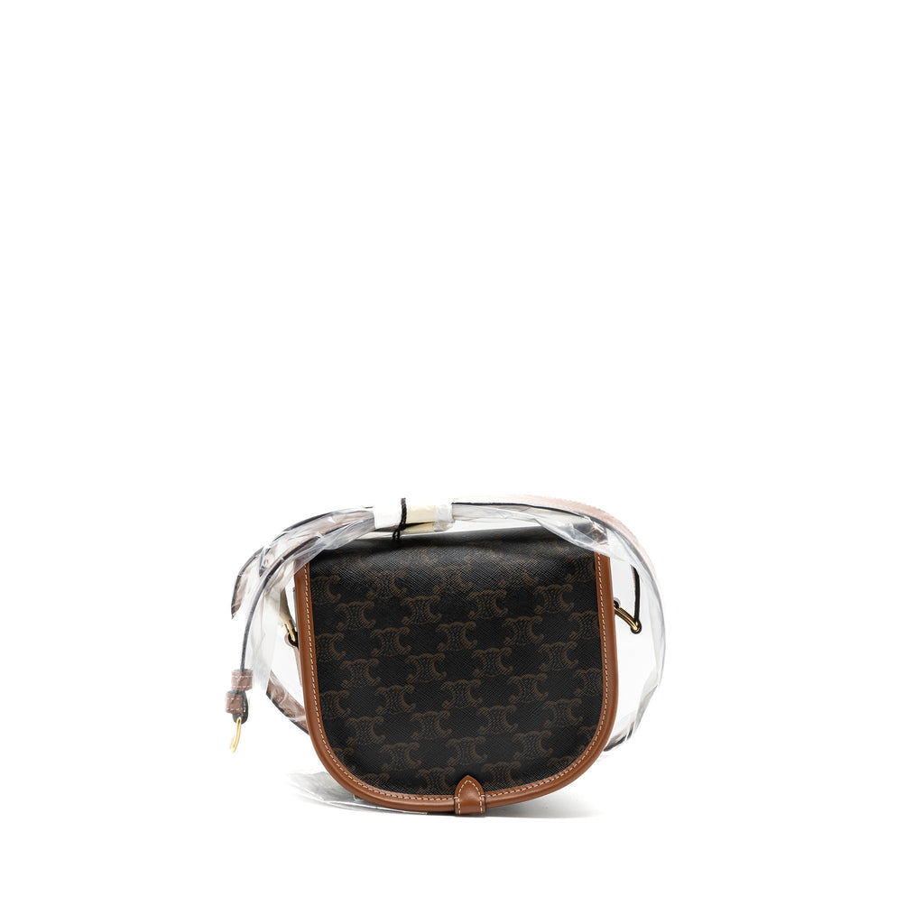 CELINE MEDIUM FOLCO BAG TRIOMPHE CANVAS AND CALFSKIN TAN GHW