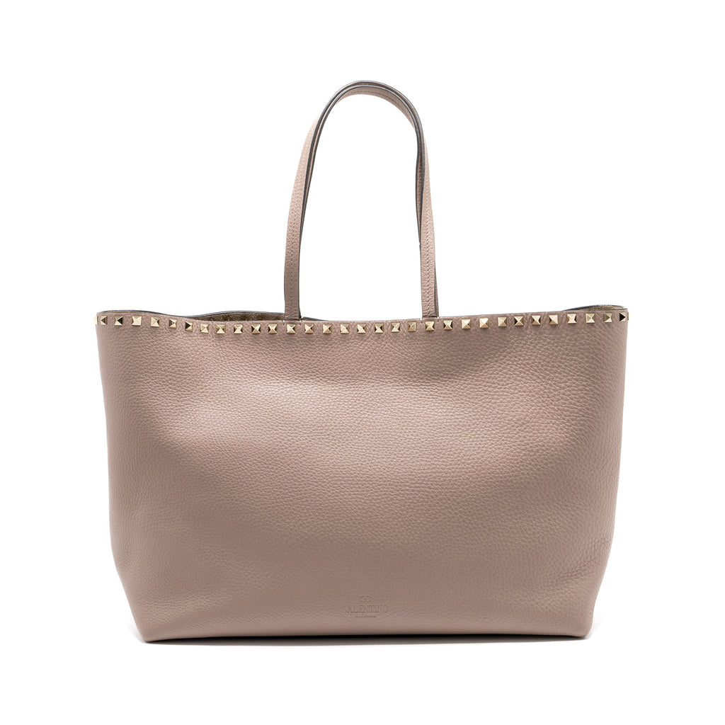 VALENTINO LARGE ROCKSTUD TOTE CALFSKIN PALE PINK LGHW