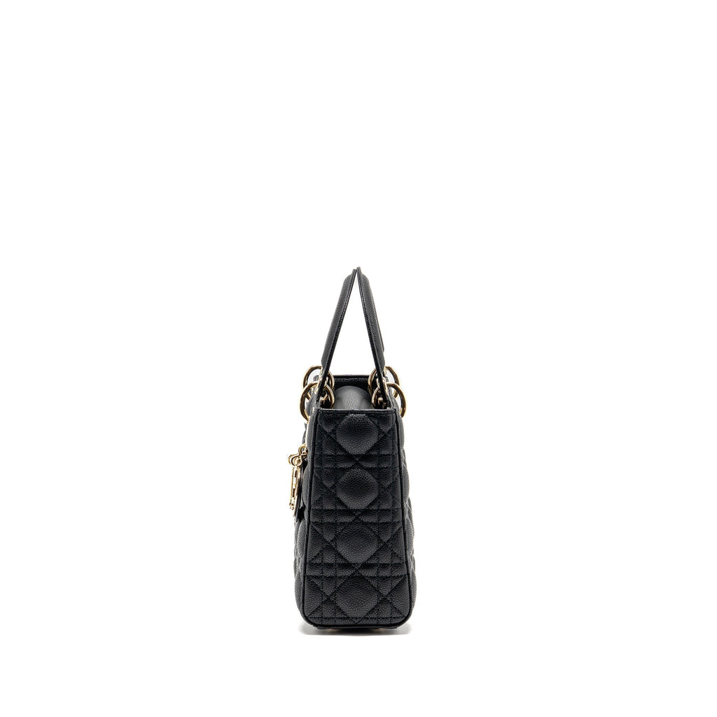 DIOR SMALL LADY DIOR BAG GRAINED CANNAGE CALFSKIN BLACK LGHW