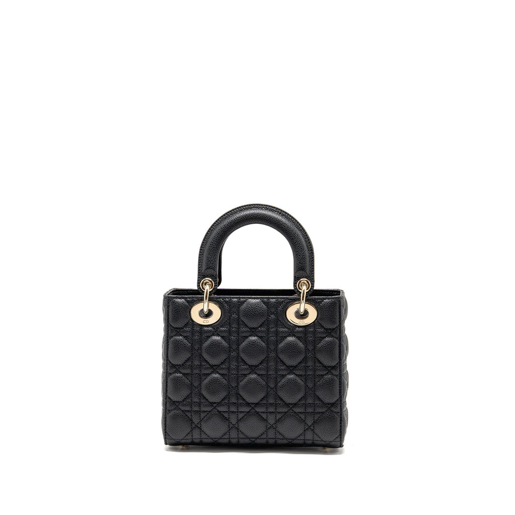 DIOR SMALL LADY DIOR BAG GRAINED CANNAGE CALFSKIN BLACK LGHW