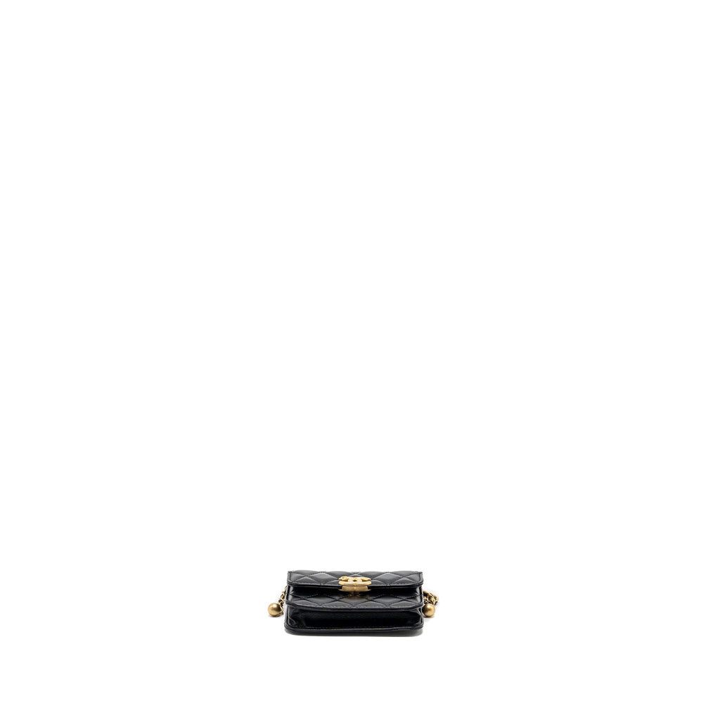 CHANEL 21A GOLD CRUSH COIN PURSE WITH CHAIN CALFSKIN BLACK GHW