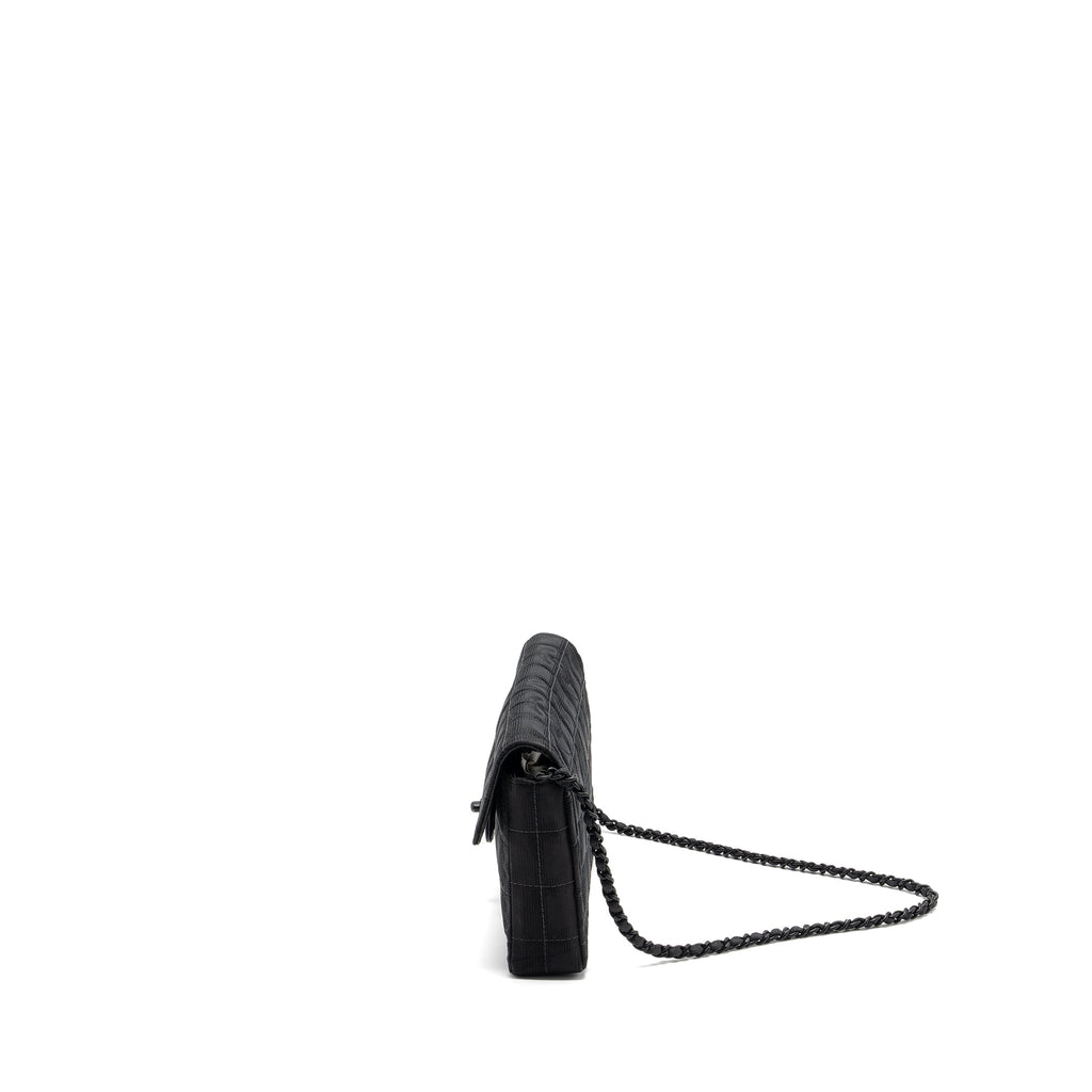 CHANEL VINTAGE FLAP BAG FABRIC BLACK WITH BLACK HARDWARE