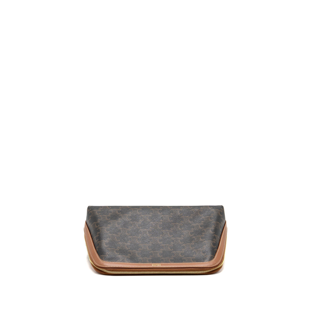 CELINE LARGE COSMETIC POUCH TRIOMPHE CANVAS/CALFSKIN TAN GHW