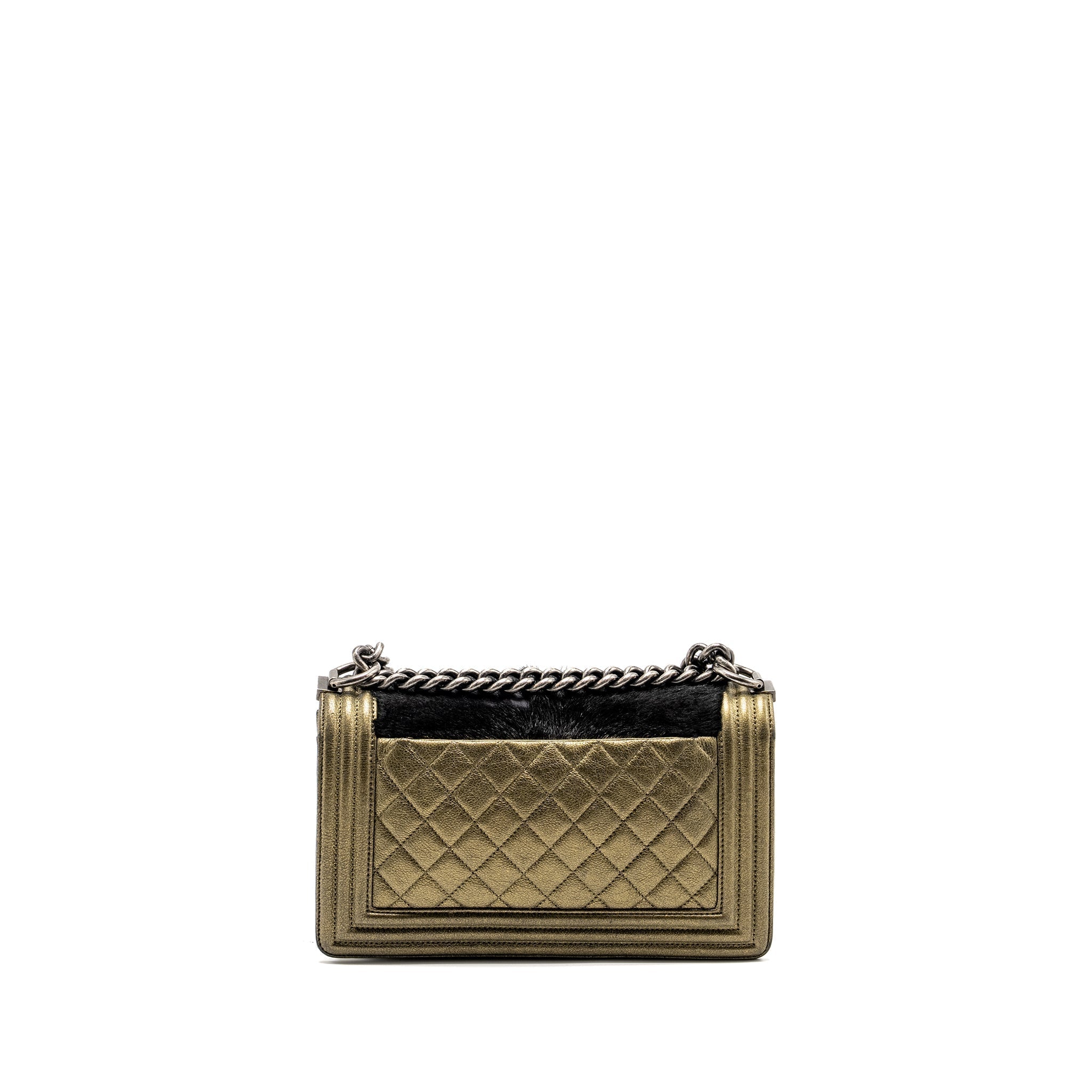 CHANEL MEDIUM BOY BAG HORSEHAIR / CALFSKIN BLACK / GOLD RUTHENIUM HARDWARE