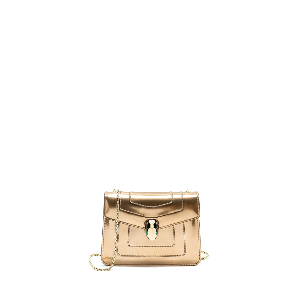 BVLGARI SERPENTI FOREVER SHOULDER BAG PATENT METALLIC GOLD GHW