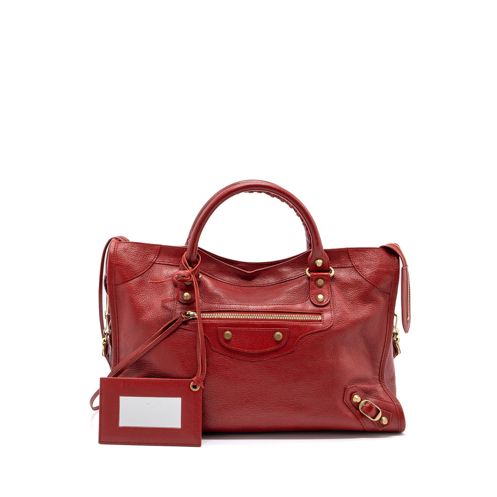 BALENCIAGA CITY BAG LEATHER RED LGHW