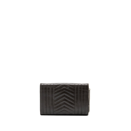 SAINT LAURENT/YSL ENVELOP CHAIN BAG CALFSKIN DARK GREY SHW