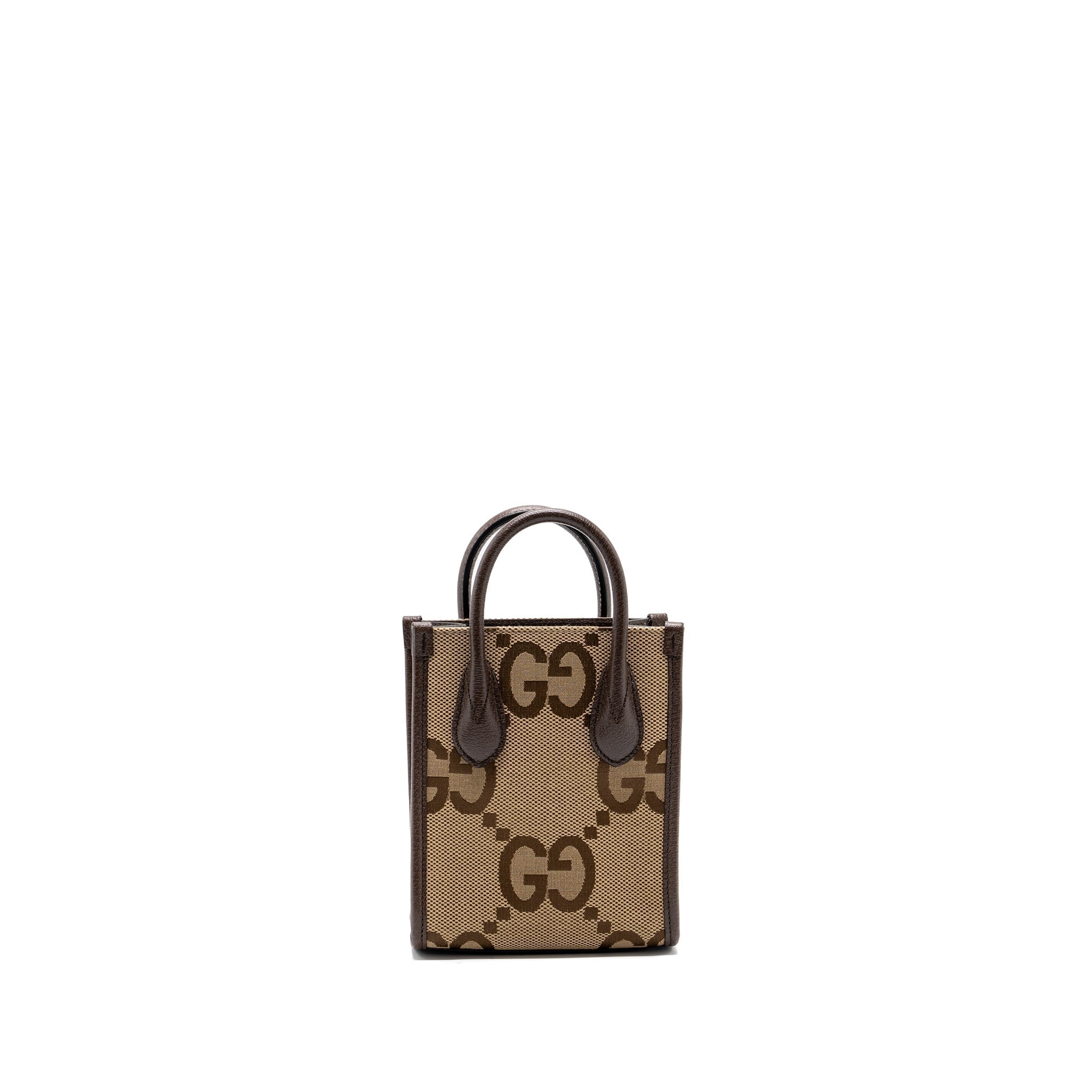 GUCCI MINI JUMBO GG TOTE BAG CANVAS / LEATHER CAMEL / EBONY GHW