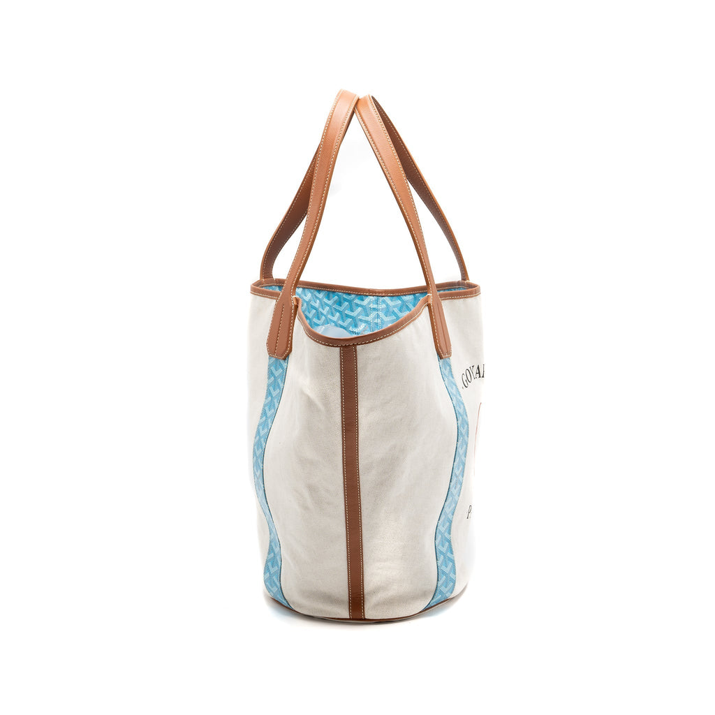GOYARD BELHARRA BIARRITZ GOYARDLINE CANVAS LIGHT BLUE REVERSIBLE TOTE