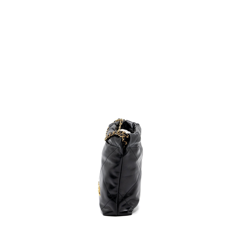 CHANEL MINI 22 BAG SHINY CALFSKIN BLACK GHW (MICROCHIP)