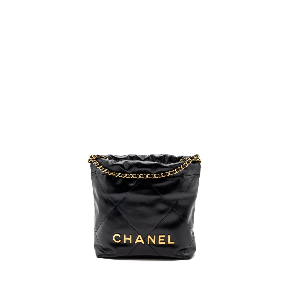 CHANEL MINI 22 BAG SHINY CALFSKIN BLACK GHW (MICROCHIP)